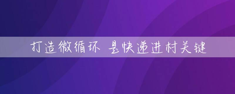 打造微循环 是快递进村关键